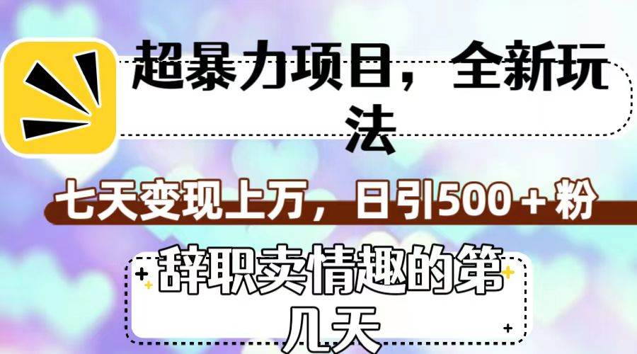 超暴利项目，全新玩法（辞职卖情趣的第几天），七天变现上万，日引500+粉-南风轻创