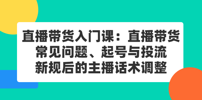直播带货入门课：直播带货常见问题、起号与投流、新规后的主播话术调整-南风轻创