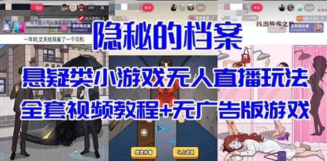 抖音爆火的悬疑解谜小游戏【隐秘的档案】无人直播玩法【教程+游戏+工具】-南风轻创