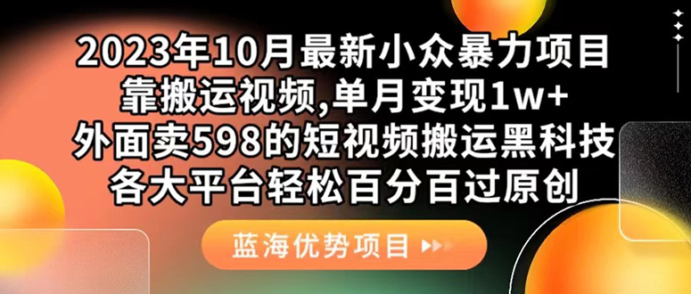 外面卖598的10月最新短视频搬运黑科技，各大平台百分百过原创 靠搬运月入1w-南风轻创