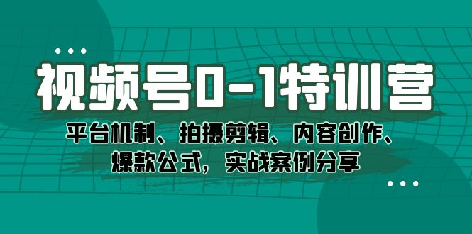 视频号0-1特训营：平台机制、拍摄剪辑、内容创作、爆款公式，实战案例分享-南风轻创