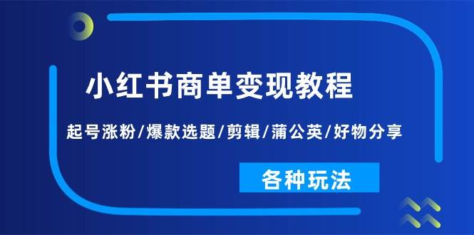 小红书商单变现教程：起号涨粉/爆款选题/剪辑/蒲公英/好物分享/各种玩法-南风轻创