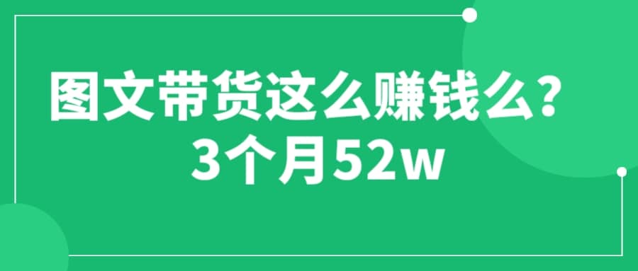 图文带货这么赚钱么? 3个月52W 图文带货运营加强课-南风轻创