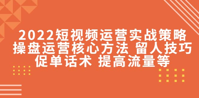 2022短视频运营实战策略：操盘运营核心方法 留人技巧促单话术 提高流量等-南风轻创