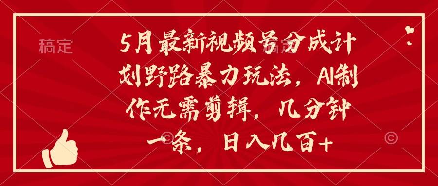 5月最新视频号分成计划野路暴力玩法，ai制作，无需剪辑。几分钟一条，…-南风轻创