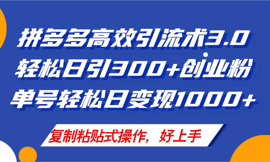 拼多多店铺引流技术3.0，日引300+付费创业粉，单号轻松日变现1000+-南风轻创