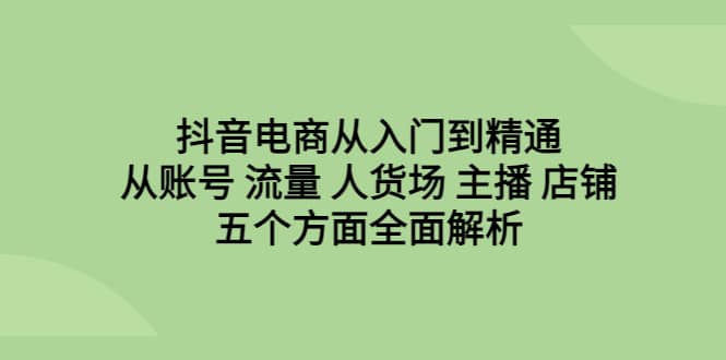 抖音电商从入门到精通，从账号 流量 人货场 主播 店铺五个方面全面解析-南风轻创