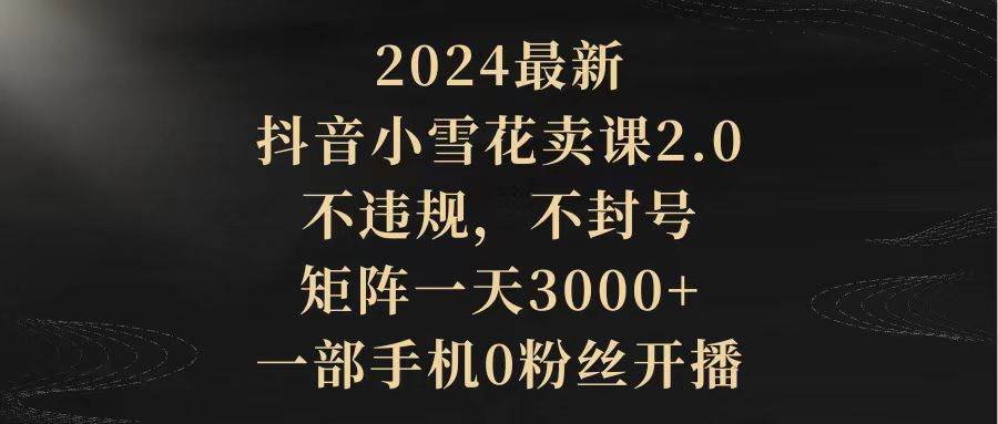2024最新抖音小雪花卖课2.0 不违规 不封号 矩阵一天3000+一部手机0粉丝开播-南风轻创