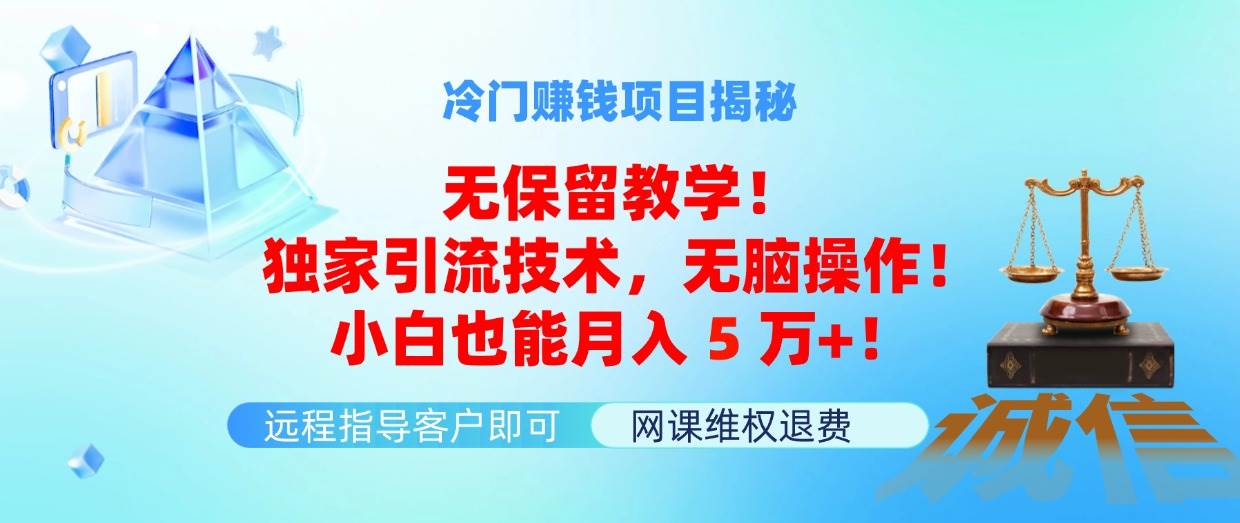 冷门赚钱项目无保留教学！独家引流技术，无脑操作！小白也能月入5万+！-南风轻创
