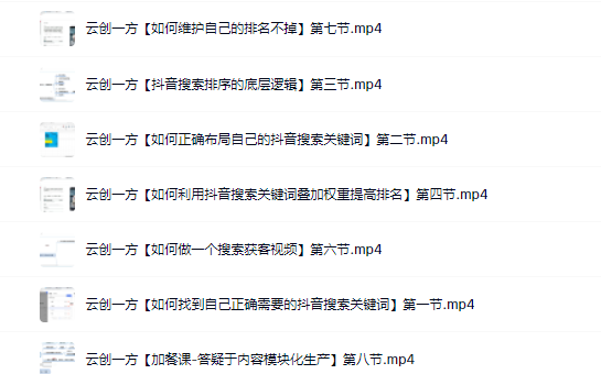 云创一方2022抖音SEO系列课程，教你如何快速上抖音搜索排名第一-南风轻创