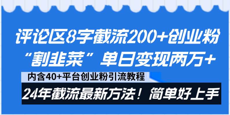评论区8字截流200+创业粉“割韭菜”单日变现两万+24年截流最新方法！-南风轻创