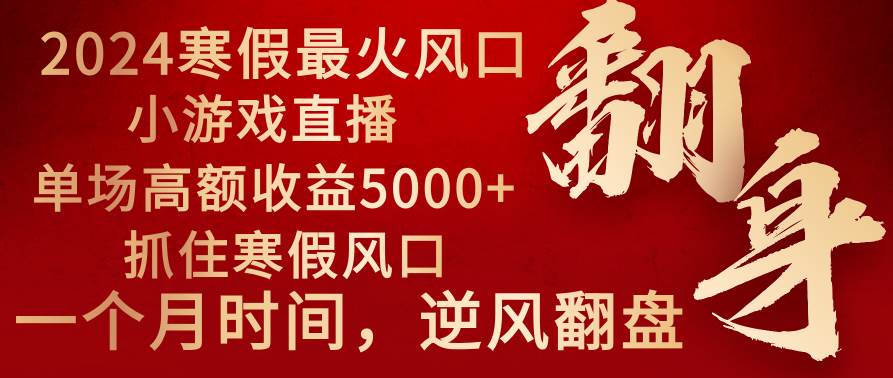 2024年最火寒假风口项目 小游戏直播 单场收益5000+抓住风口 一个月直接提车-南风轻创