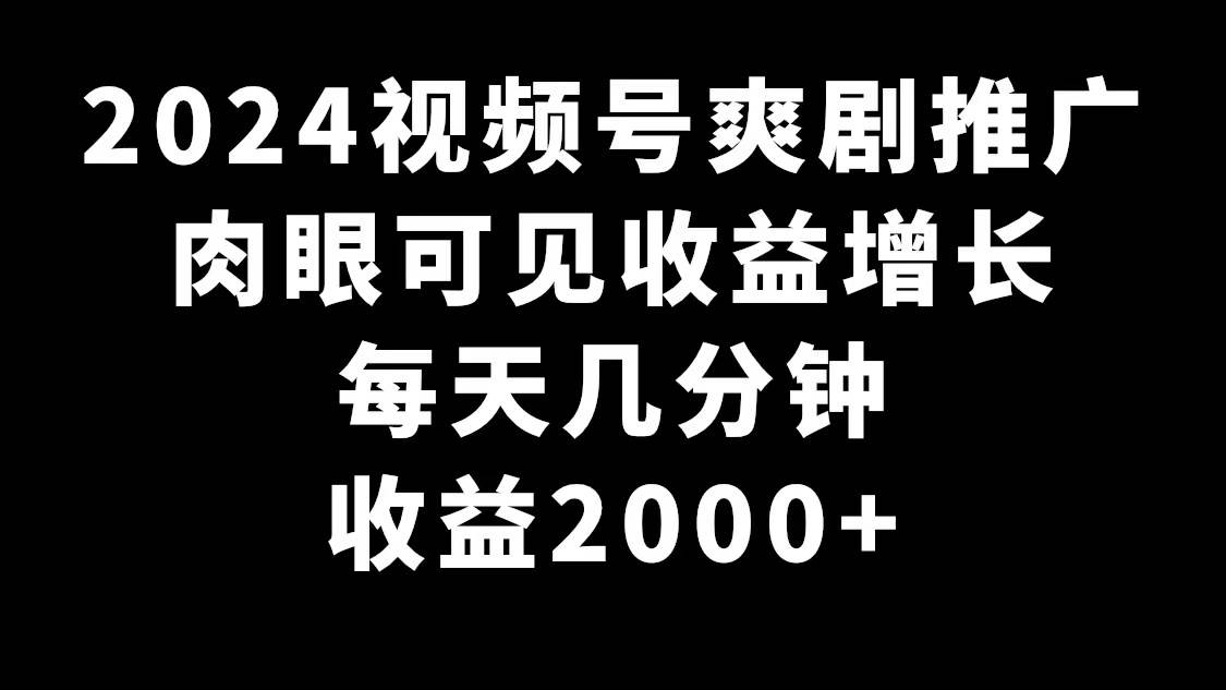 2024视频号爽剧推广，肉眼可见的收益增长，每天几分钟收益2000+-南风轻创