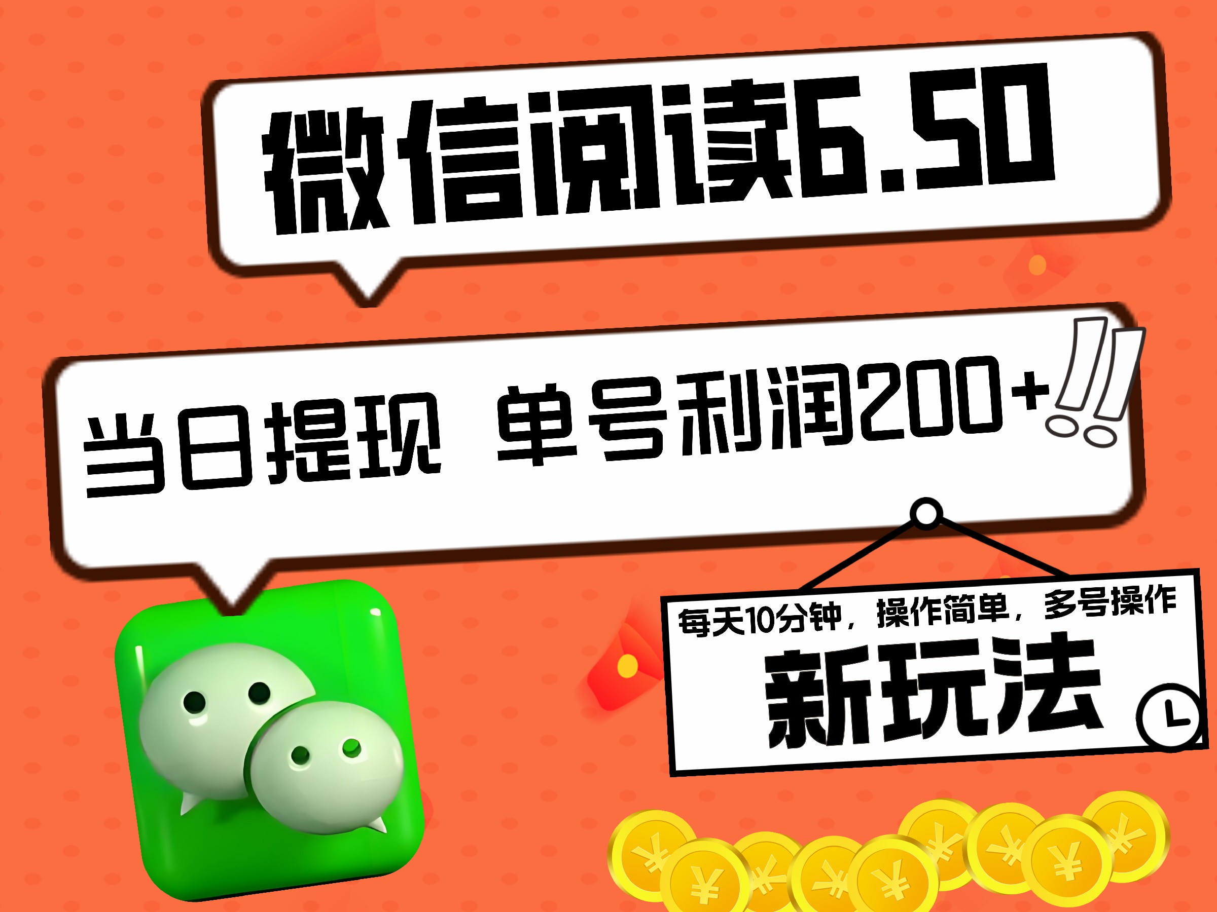2024最新微信阅读6.50新玩法，5-10分钟 日利润200+，0成本当日提现，可矩阵多号操作-南风轻创