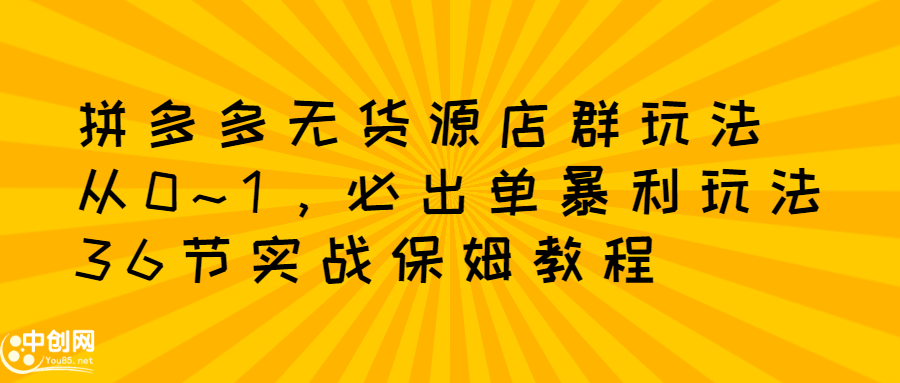 拼多多无货源店群玩法：从0~1，36节实战保姆教程，​极速起店必出单-南风轻创