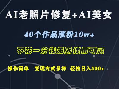 AI老照片修复+AI美女玩发  40个作品涨粉10w+  不花一分钱使用可灵  操作简单  变现方式多样话   轻松日去500+-南风轻创