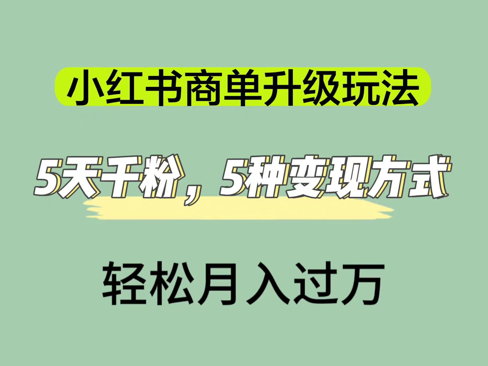 小红书商单升级玩法，5天千粉，5种变现渠道，轻松月入1万+-南风轻创