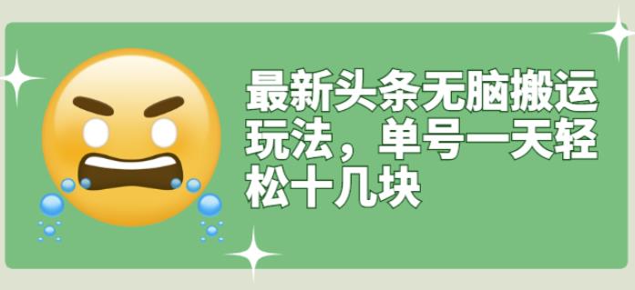 最新头条无脑搬运玩法，单号一天轻松十几块【视频教程+搬运软件】-南风轻创