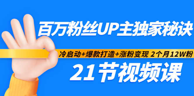 百万粉丝UP主独家秘诀：冷启动+爆款打造+涨粉变现2个月12W粉（21节视频课)-南风轻创