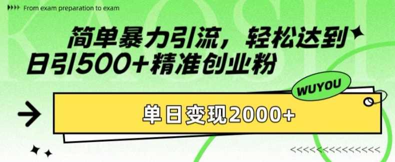 简单暴力引流轻松达到日引500+精准创业粉，单日变现2k【揭秘】-南风轻创