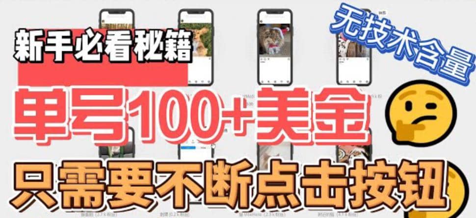 最新无脑只需不断点击按钮，单号100美金暴利项目，可批量操作-南风轻创