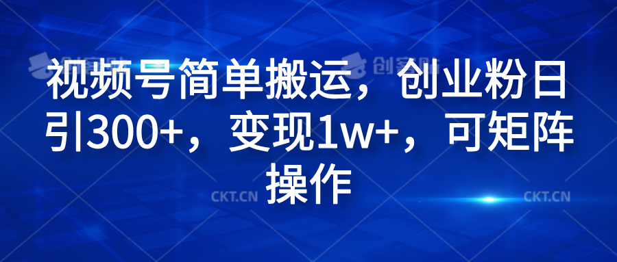 视频号简单搬运，创业粉日引300+，变现1w+，可矩阵操作-南风轻创