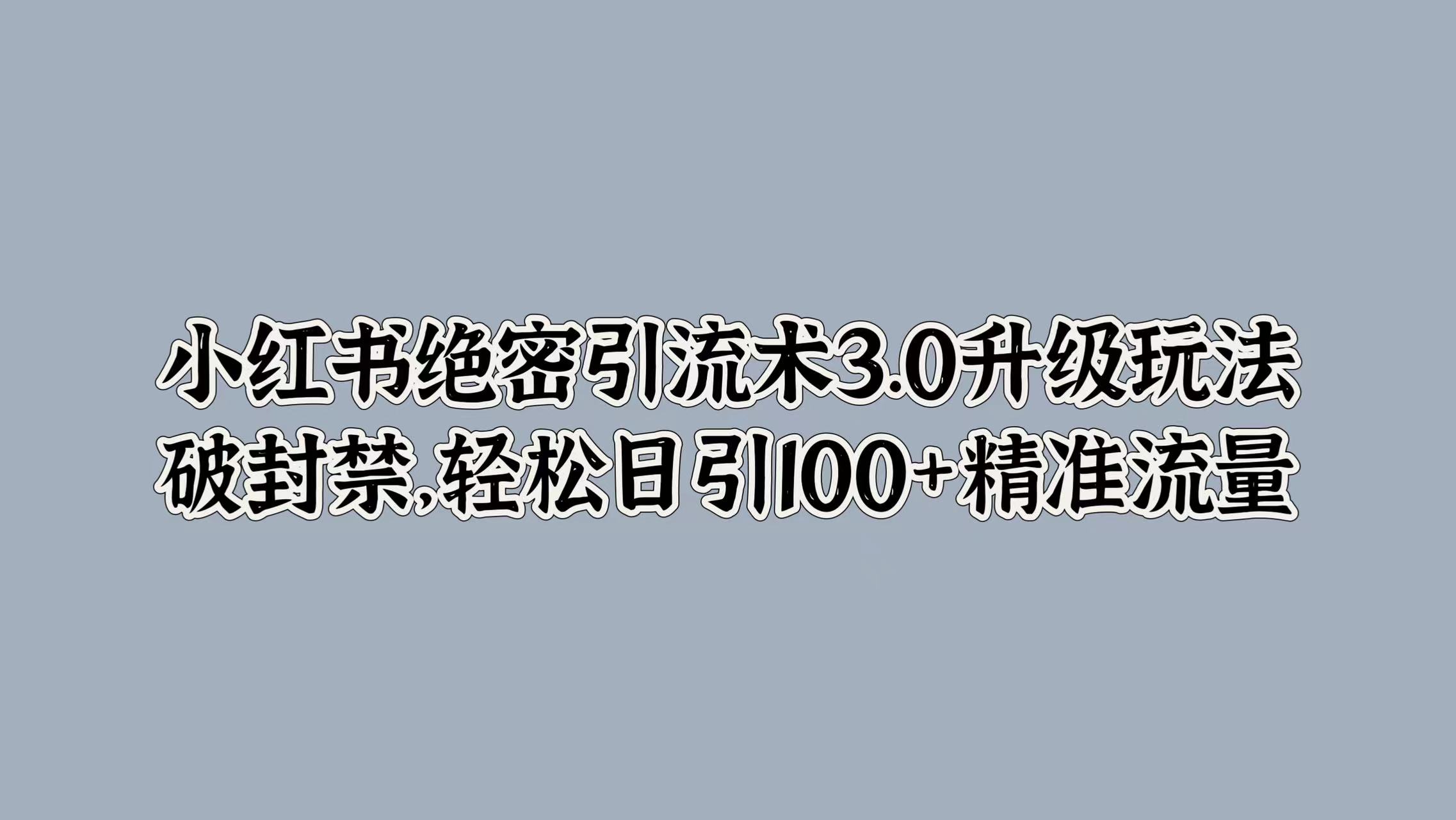 小红书绝密引流术3.0升级玩法，破封禁，轻松日引100+精准流量-南风轻创