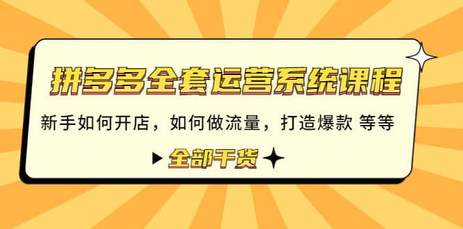 拼多多全套运营系统课程：新手如何开店 如何做流量 打造爆款 等等 全部干货-南风轻创