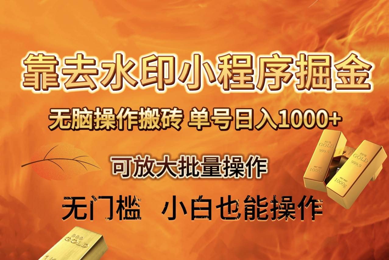 去水印小程序+拼多多 无脑搬砖 ，单号日入1000+ 保姆级教程 可放大批量操作-南风轻创