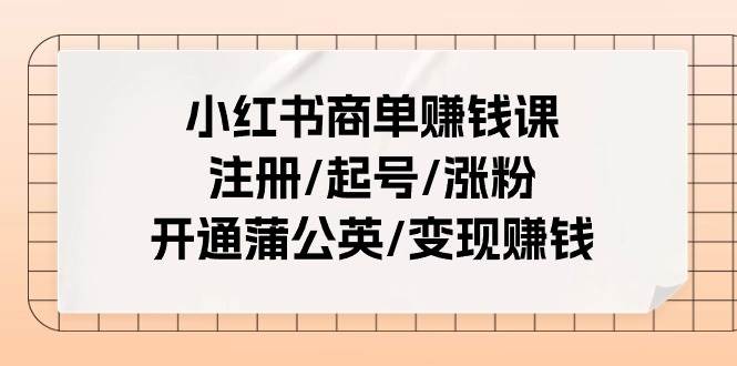 小红书商单赚钱课：注册/起号/涨粉/开通蒲公英/变现赚钱（25节课）-南风轻创