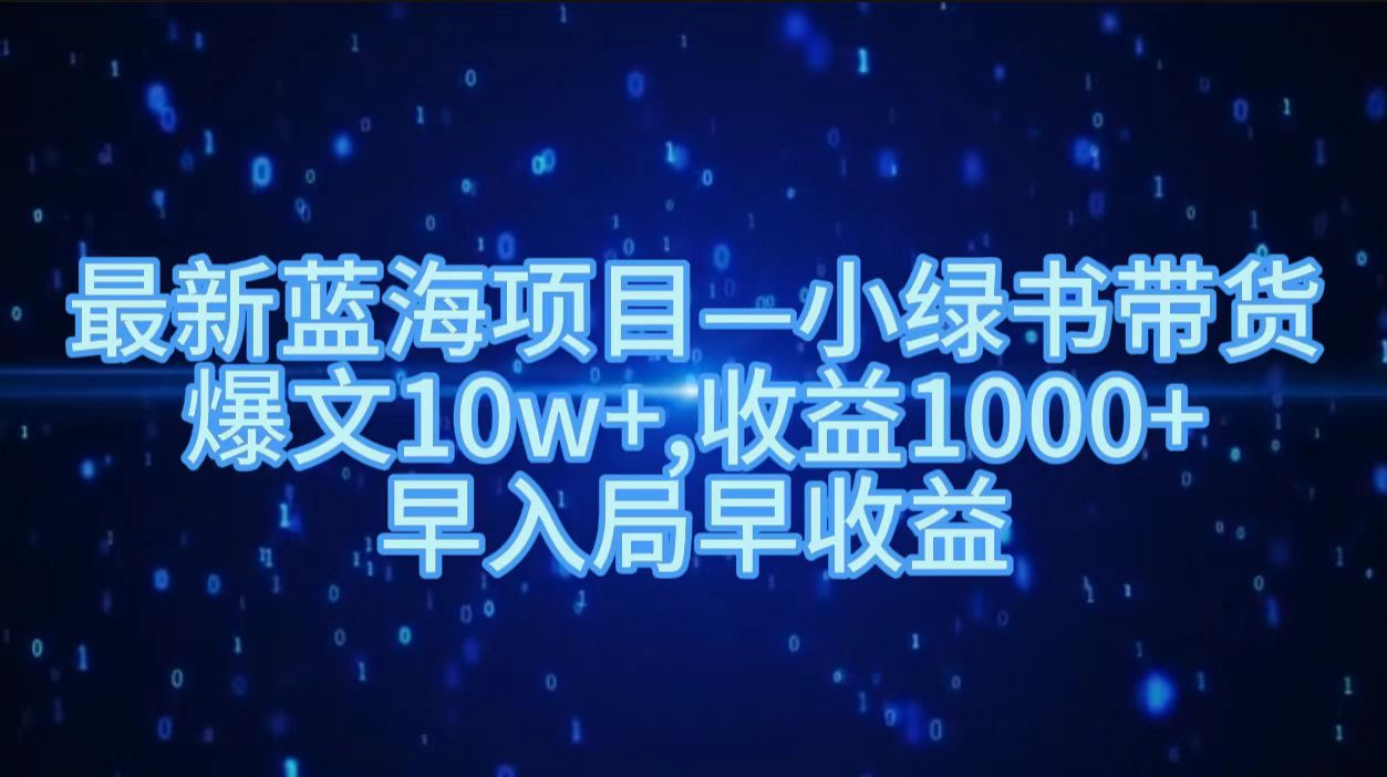 最新蓝海项目小绿书带货，爆文10w＋，收益1000＋，早入局早获益！！-南风轻创
