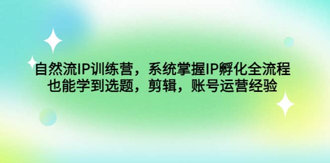 自然流IP训练营，系统掌握IP孵化全流程，也能学到选题，剪辑，账号运营经验-南风轻创