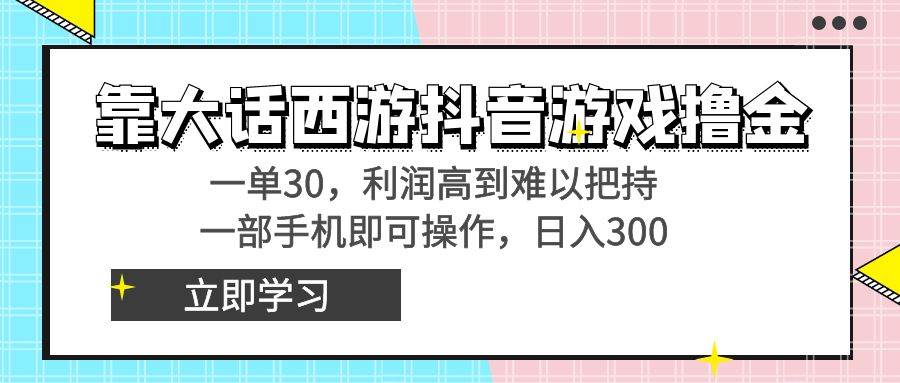 靠大话西游抖音游戏撸金，一单30，利润高到难以把持，一部手机即可操作-南风轻创