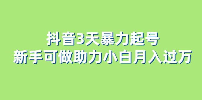 抖音3天暴力起号新手可做助力小白月入过万-南风轻创