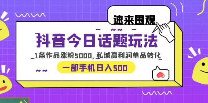 抖音今日话题玩法，1条作品涨粉5000，私域高利润单品转化 一部手机日入500-南风轻创