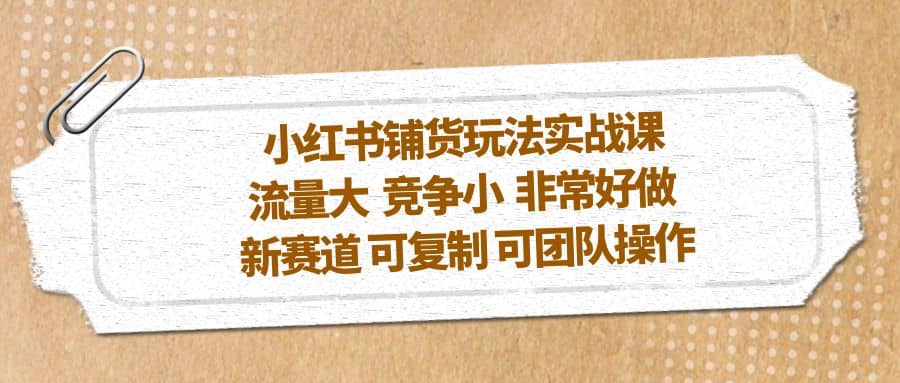 小红书铺货玩法实战课，流量大 竞争小 非常好做 新赛道 可复制 可团队操作-南风轻创