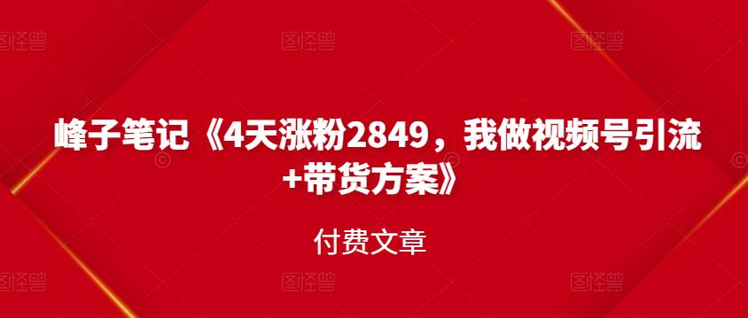 峰子笔记《4天涨粉2849，我做视频号引流+带货方案》付费文章-南风轻创
