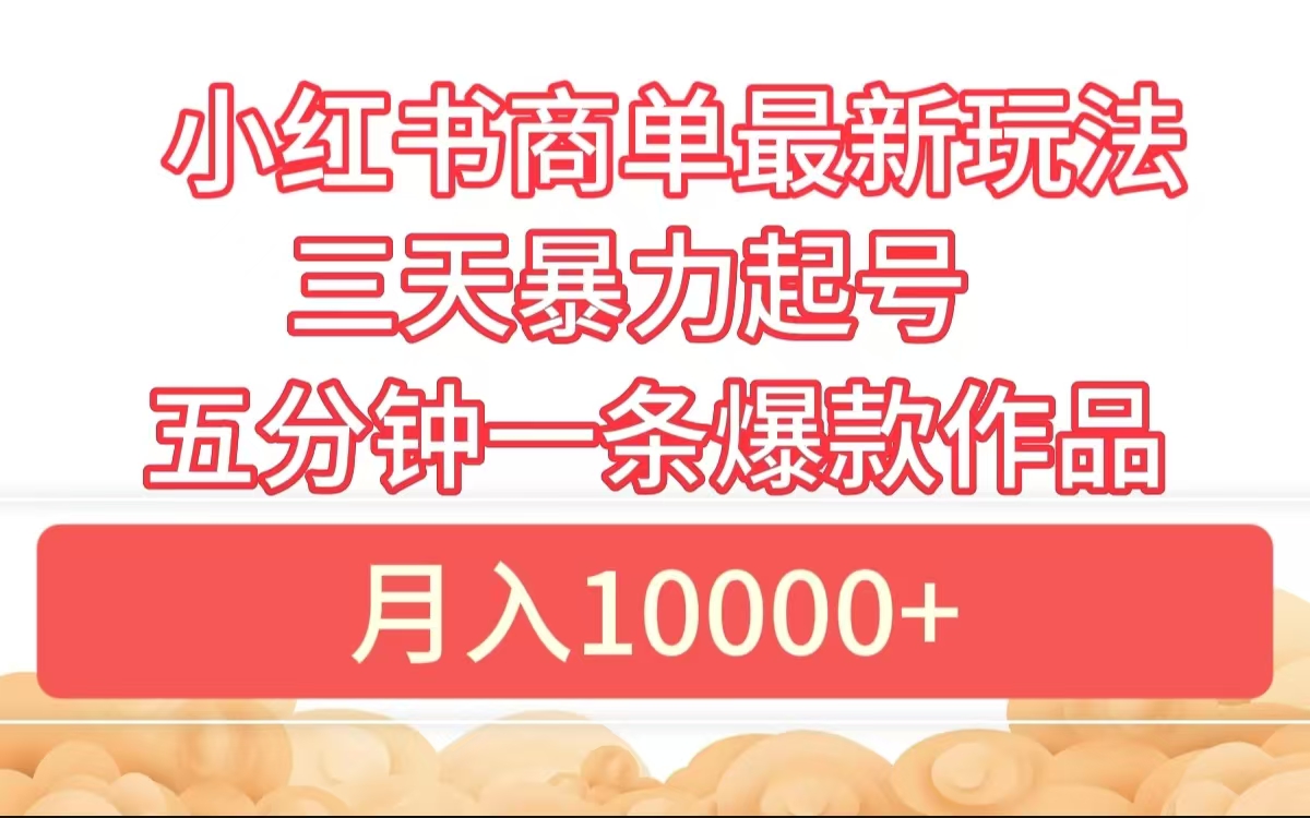小红书商单最新玩法 3天暴力起号 5分钟一条爆款作品 月入10000+-南风轻创