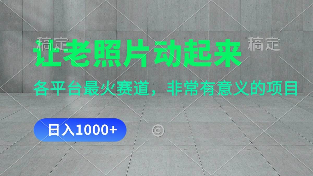 让老照片动起来，一天变现1000+，各平台最火赛道，看完就会-南风轻创
