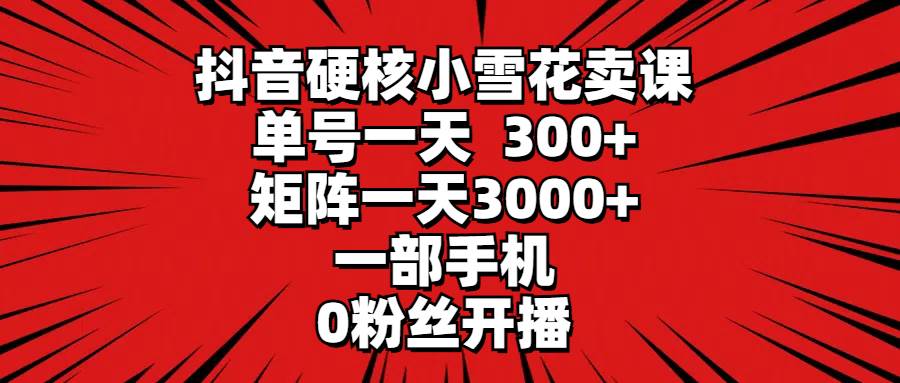抖音硬核小雪花卖课，单号一天300+，矩阵一天3000+，一部手机0粉丝开播-南风轻创