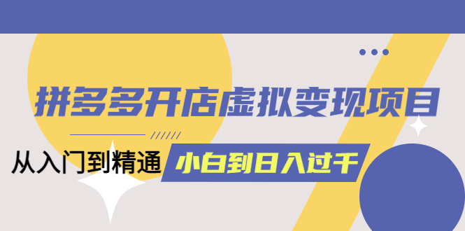 拼多多开店虚拟变现项目：入门到精通 从小白到日入1000（完整版）6月13更新-南风轻创
