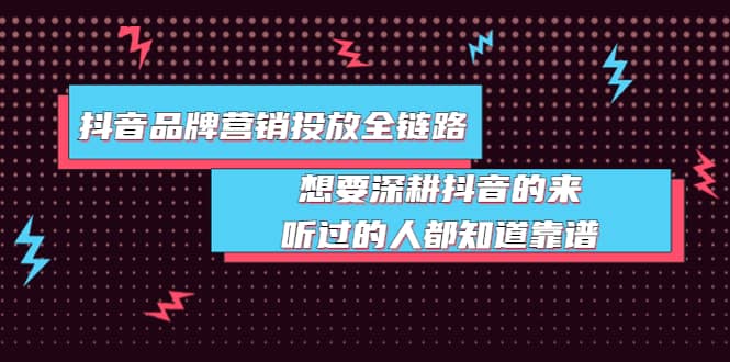 抖音品牌营销投放全链路：想要深耕抖音的来，听过的人都知道靠谱-南风轻创