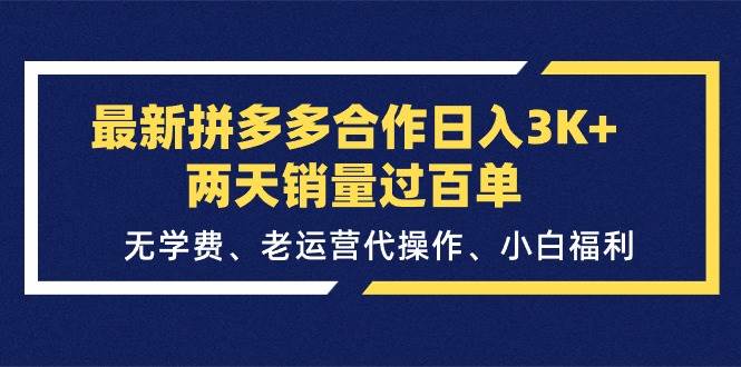 最新拼多多合作日入3K+两天销量过百单，无学费、老运营代操作、小白福利-南风轻创