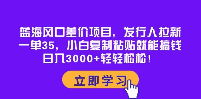 蓝海风口差价项目，发行人拉新，一单35，小白复制粘贴就能搞钱！日入3000+轻轻松松-南风轻创