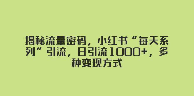 揭秘流量密码，小红书“每天系列”引流，日引流1000+，多种变现方式-南风轻创