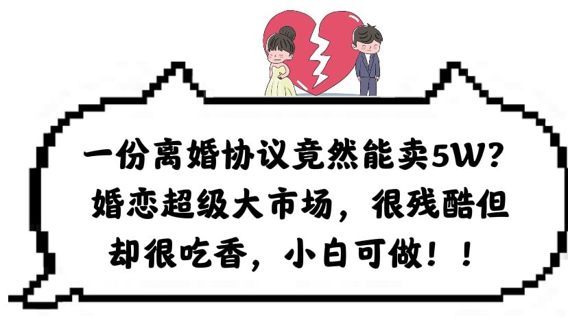 一份离婚协议竟然能卖5W？婚恋超级大市场，很残酷但却很吃香，小白可做-南风轻创