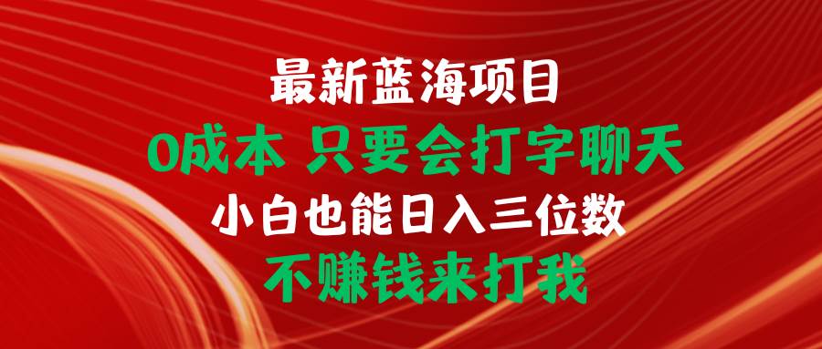 最新蓝海项目 0成本 只要会打字聊天 小白也能日入三位数 不赚钱来打我-南风轻创