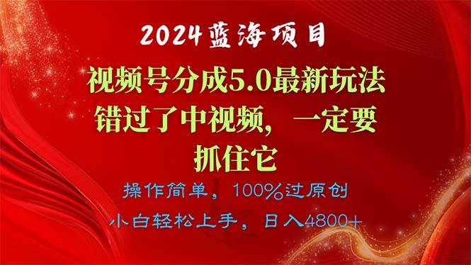 2024蓝海项目，视频号分成计划5.0最新玩法，错过了中视频，一定要抓住…-南风轻创