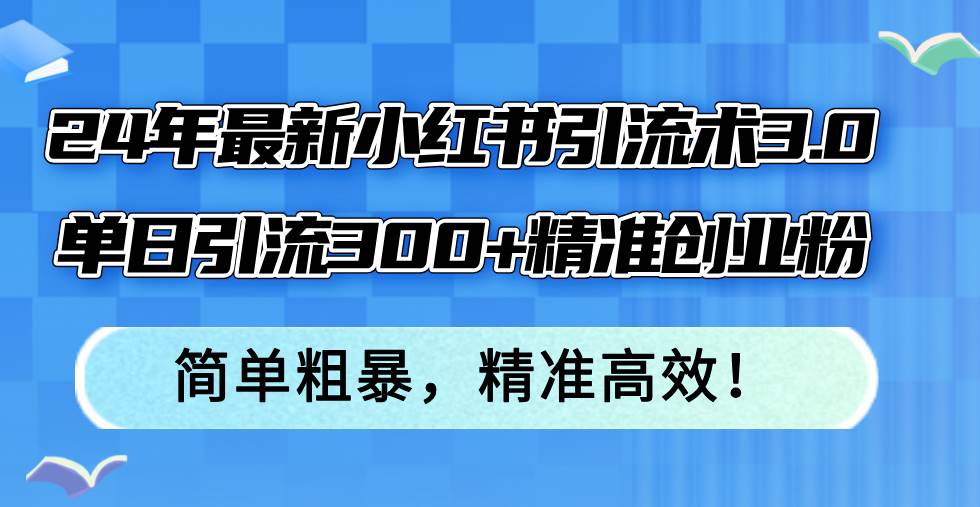 24年最新小红书引流术3.0，单日引流300+精准创业粉，简单粗暴，精准高效！-南风轻创