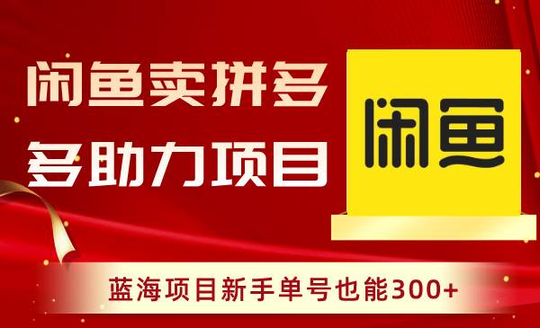 闲鱼卖拼多多助力项目，蓝海项目新手单号也能300+-南风轻创